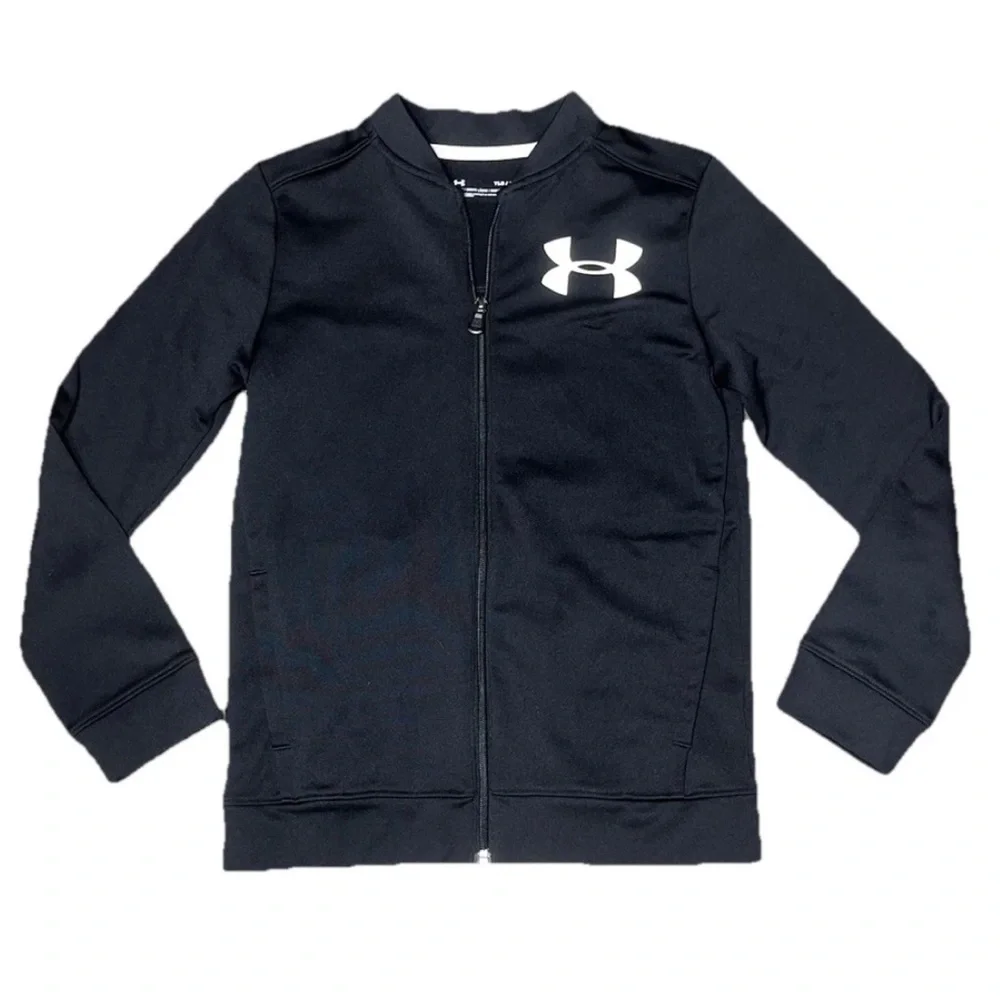 Under Armour Black White Full Zip Track Jacket EUC Boys Youth Large